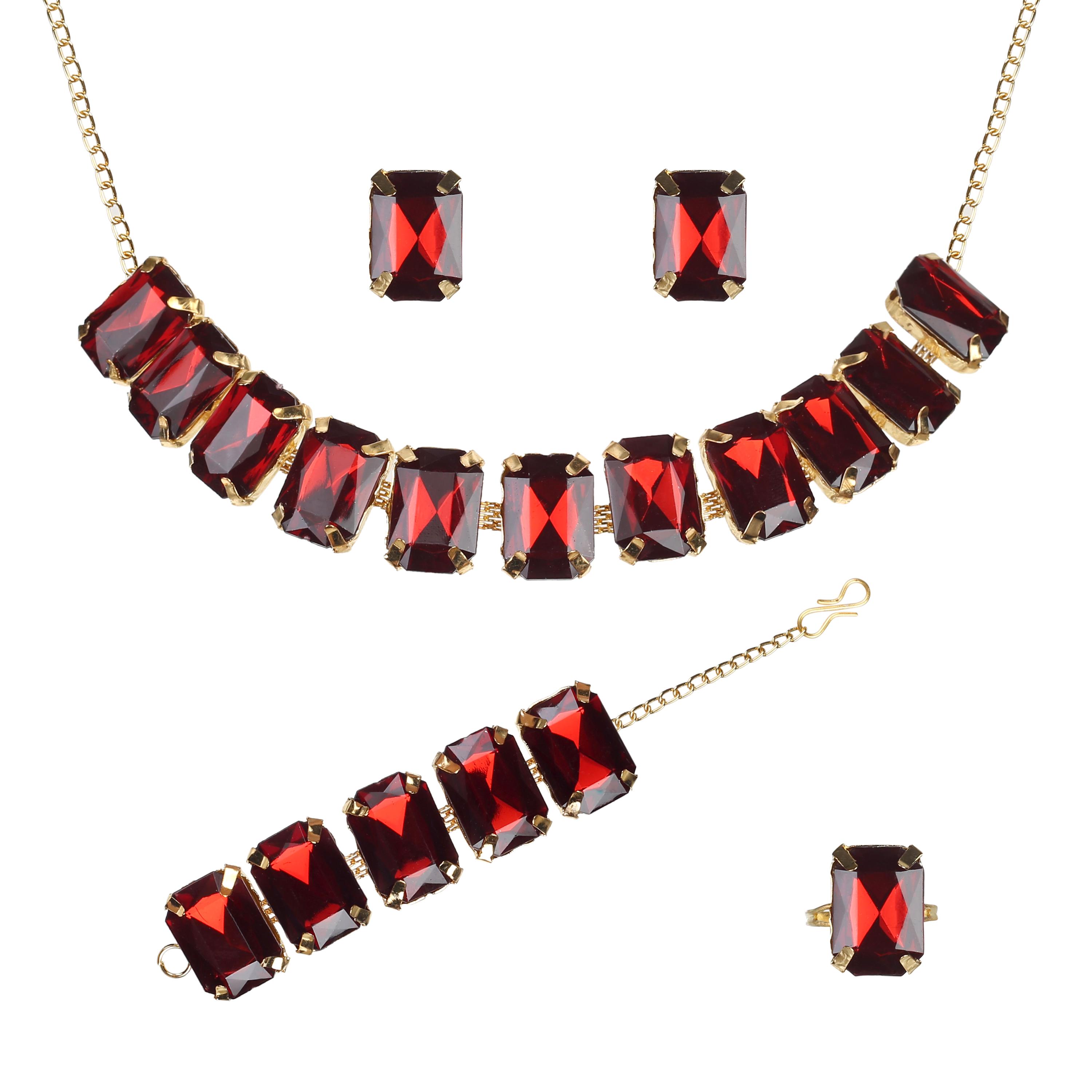 Trendy Crystal Stones Necklace Set with Earrings and Bracelet Combo for women and Girls