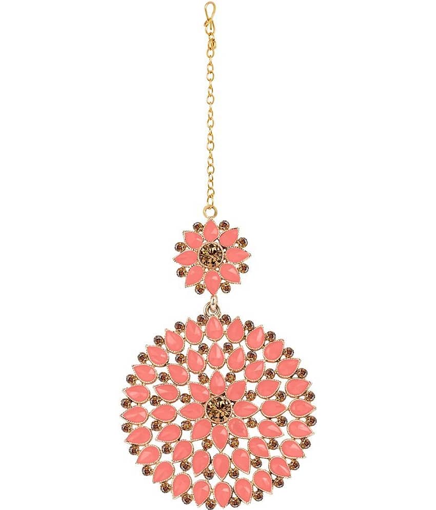 Gold Plated Stone and Diamond Studded Maang Tikka with Dangler Earrings for Women and Girls (Dark Green) view 2