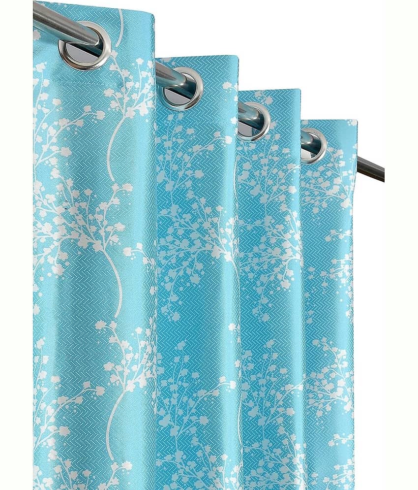 Kraftiq Homes Abstract Semi-Transparent Eyelet Curtain 7 ft ( Pack of 2 ) - Blue view 2