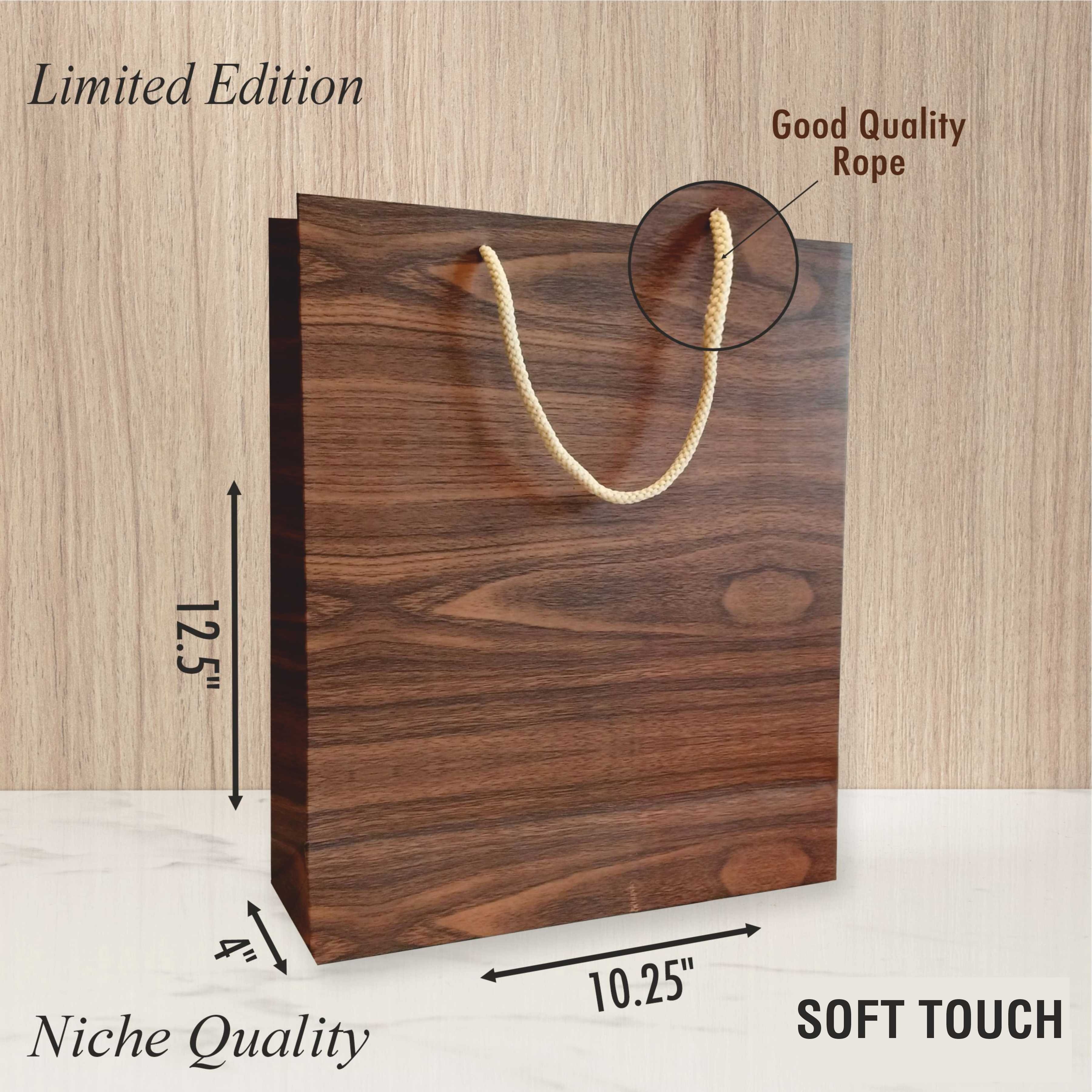 Brown Teakwood Design Premium Paper Gift Bags, Ideal For Festive Gifts, Wedding Gifts & Gifting on Special Occasions (Size: 12.5x10.25x4 inch) - Set of 12 view 2