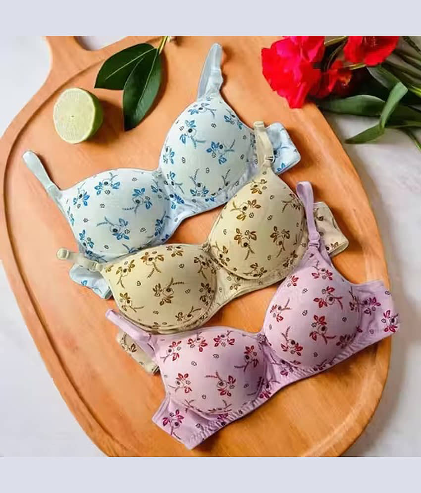 EASTERN CLUB Pack of 3 Cotton Lightly Padded Push Up Bra For Women ( Beige,White,Pink ) view 2