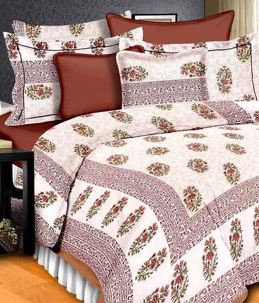 UniqChoice Multi-Color Cotton Jaipuri Printed Double Bed Sheet With 2 Pillow Cover