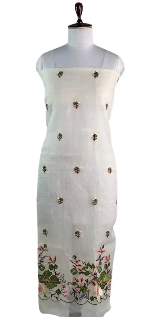 Kota Doria Dress Material Mehndi Green Floral Vine view 2