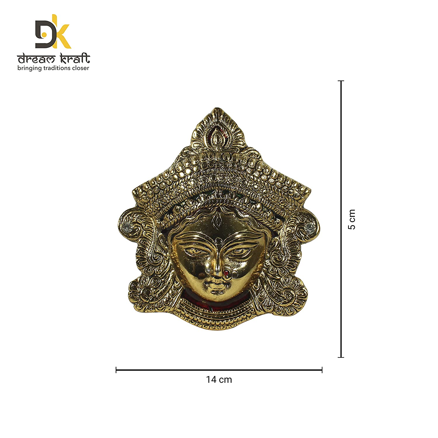 Dreamkraft White Metal Finish Goddess Maa Durga Face Sculpture Diwali Navratri Durga Pooja Decoration (Golden - 15.5 X 14 X 5 cm) view 2