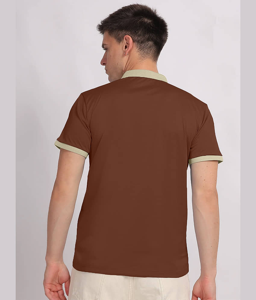 Leotude Men Cotton Blend Regular Fit Solid Polo T Shirt ( Brown ) view 2