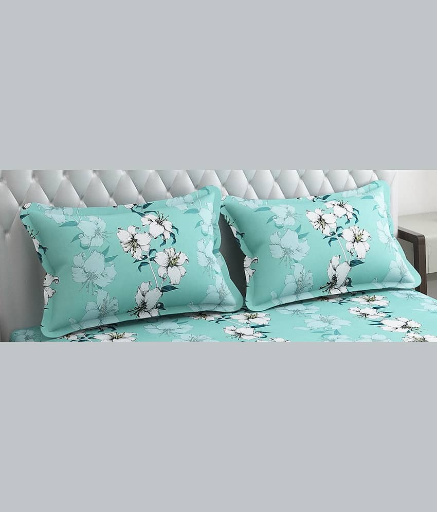 SHOMES Cotton Floral Fitted 1 Bedsheet with 2 Pillow Covers ( Double Bed ) - Green view 2