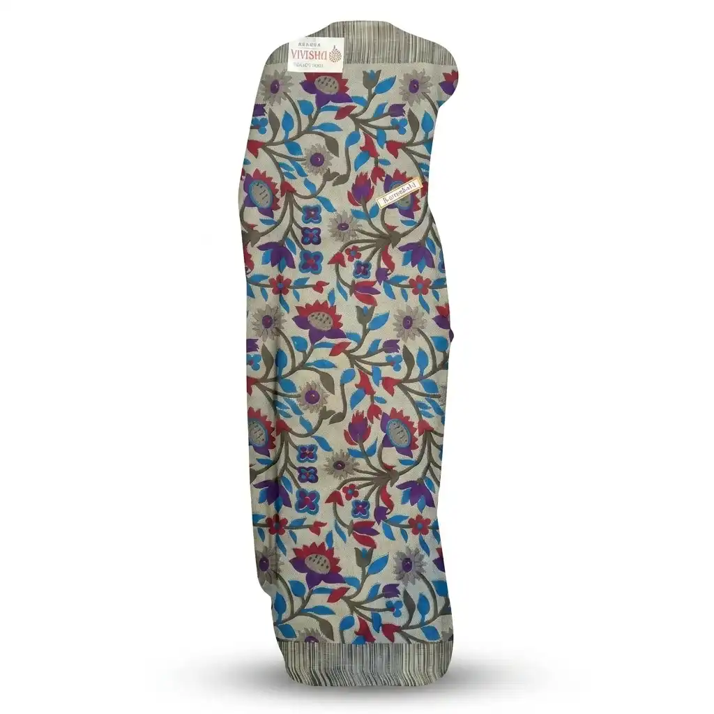 Gray Printed Odisha Handloom Saree | Ethnic Woven Cotton view 2