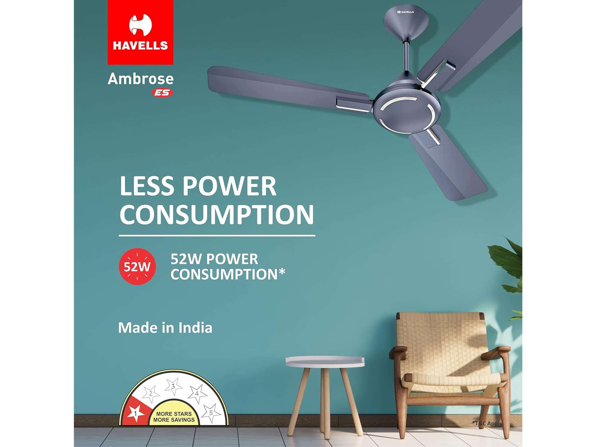 Havells Ambrose 1200mm Energy-Saving High-Speed Ceiling Fan, Cola Espresso - Nickel Sapphire view 2