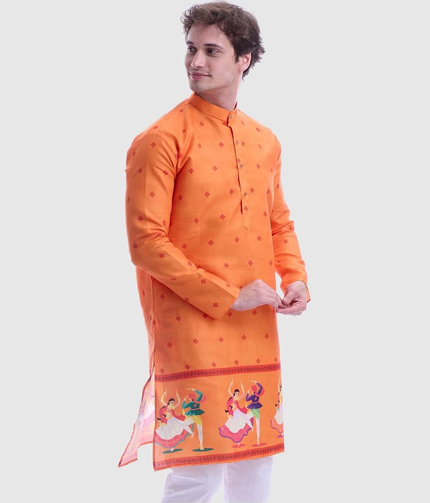 Maharaja Orange Cotton Men's Regular Kurta ( Pack of 1 ) view 2