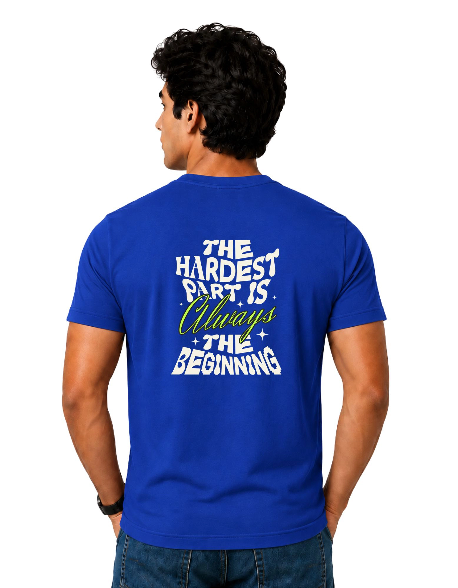 Always The Beginning Cotton Round Neck T-Shirt 180 GSM Royal Blue view 2