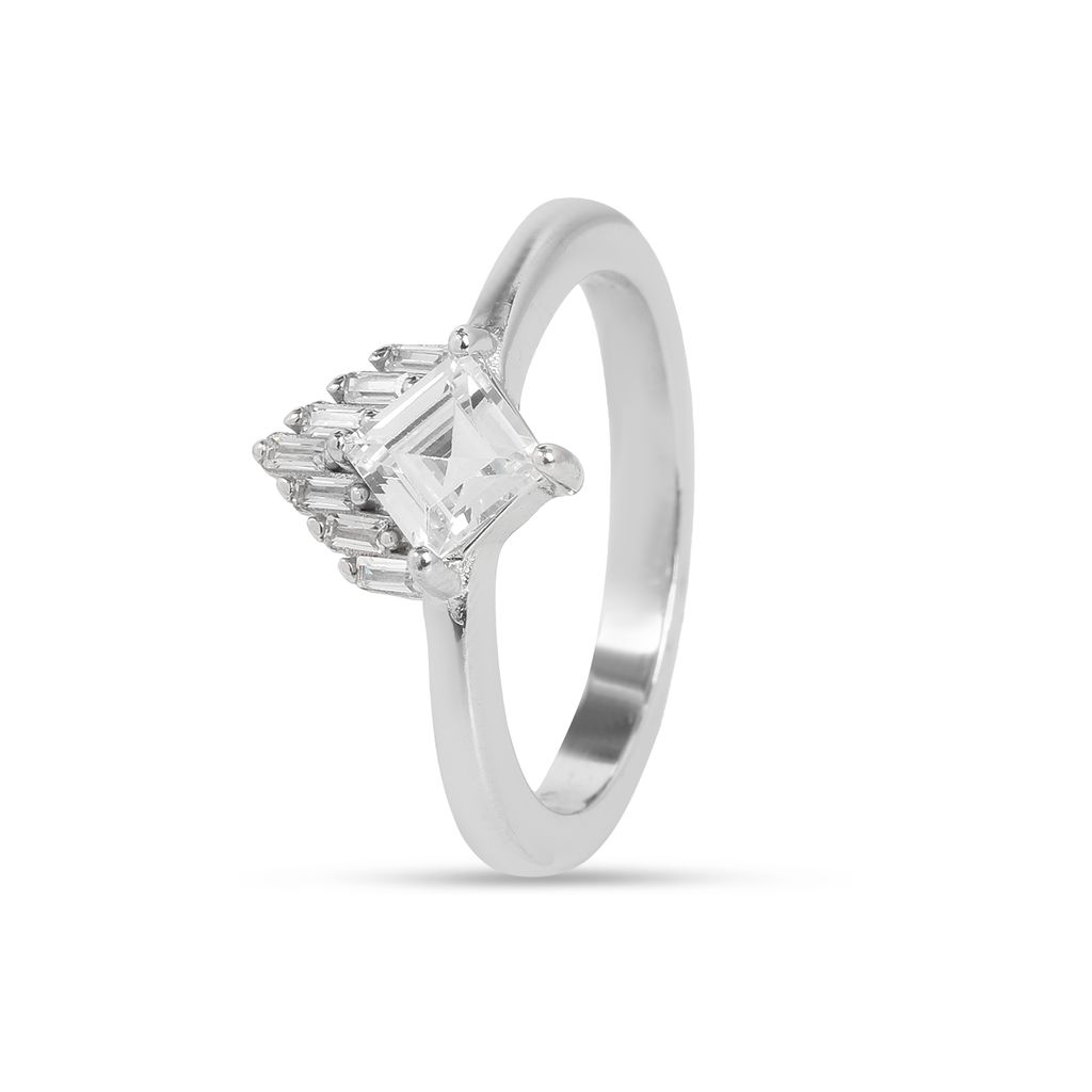 925 Sterling Silver Princess Cut White Stone Ring for Women | Elegant Baguette Accent Designer Ring I Weight - 3.33 gram