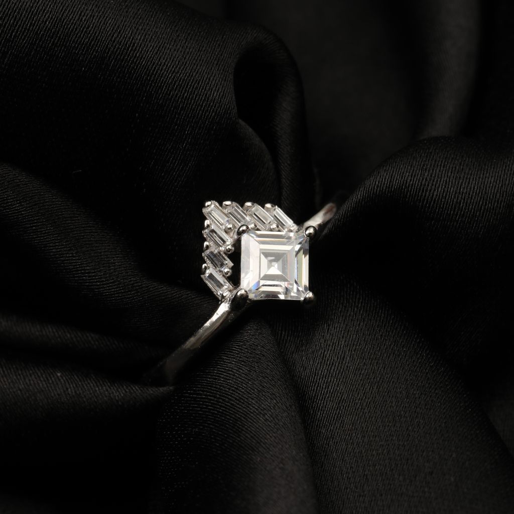 925 Sterling Silver Princess Cut White Stone Ring for Women | Elegant Baguette Accent Designer Ring I Weight - 3.33 gram view 2