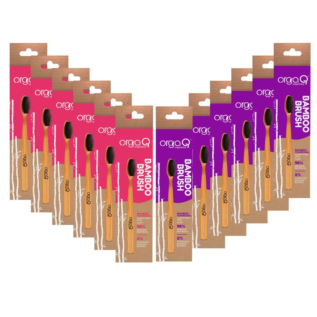 Orgaq Organicky Natural Bamboo ToothBrush With Charcoal Infused Castor Bean Bristle for Oral Care | Eco Friendly