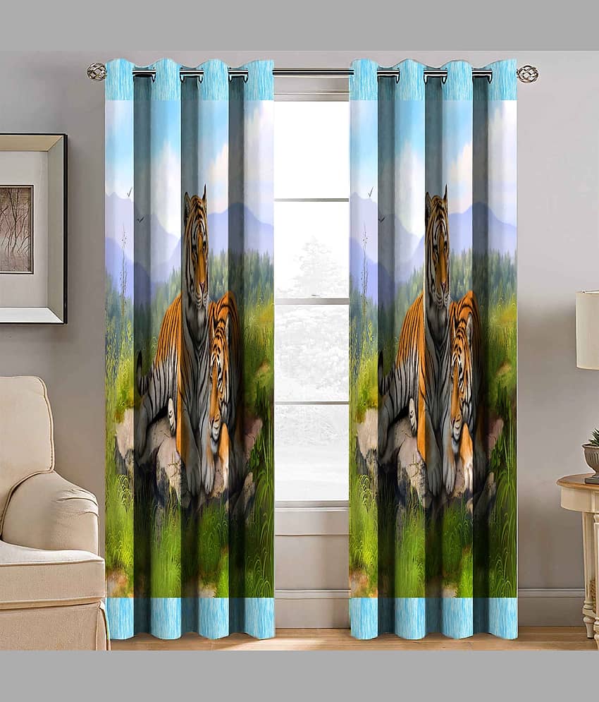 BELLA TRUE Printed Semi-Transparent Eyelet Curtain 7 ft Pack of 1 Multicolor view 2