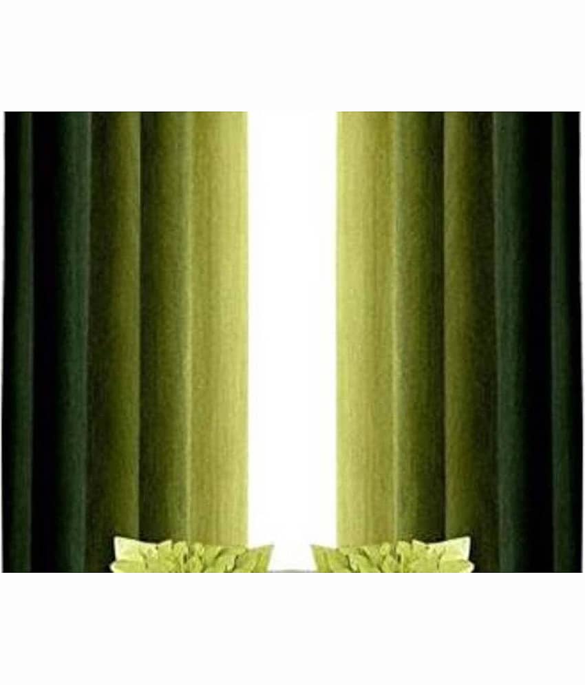 N2C Home Vertical Striped Semi-Transparent Eyelet Curtain 7 ft ( Pack of 4 ) - Green view 2