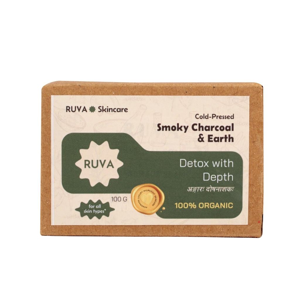 RUVA Handmade Smoky Charcoal & Earth Cold-Pressed Ayurvedic Soap Bar | Deep Detox & Pore Purity, Skincare Ritual | Velvety Lather, Face Safe | Natural Skincare for All Skin Types