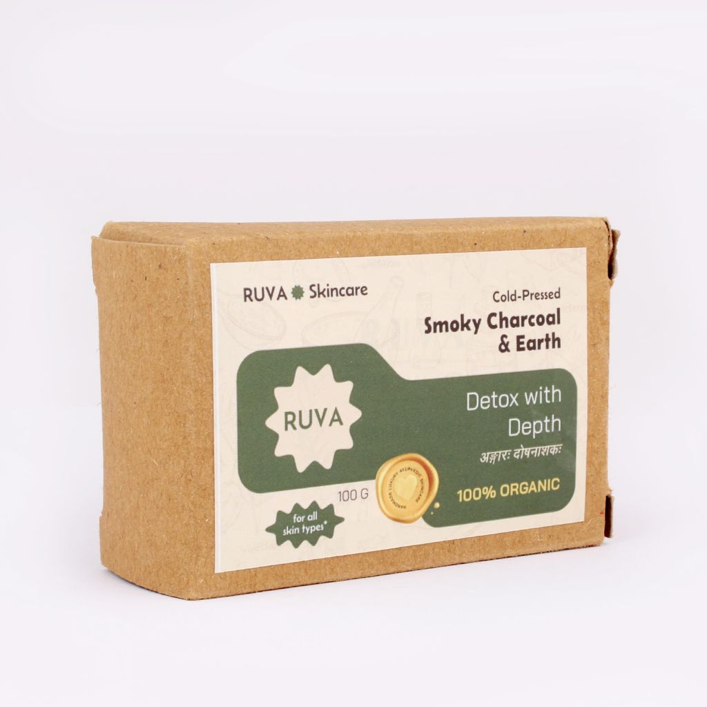 RUVA Handmade Smoky Charcoal & Earth Cold-Pressed Ayurvedic Soap Bar | Deep Detox & Pore Purity, Skincare Ritual | Velvety Lather, Face Safe | Natural Skincare for All Skin Types view 2