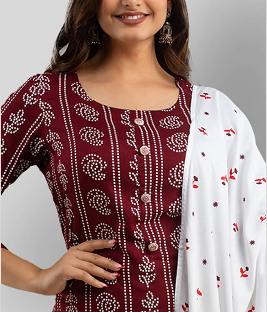 Lee Moda - Red Straight Rayon Women's Stitched Salwar Suit ( Pack of 1 ) view 2