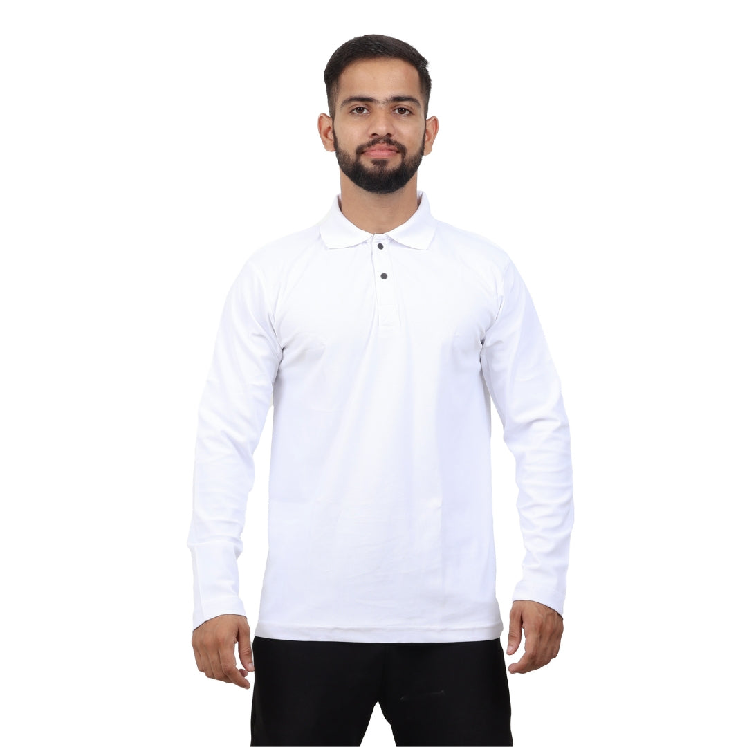 Men Polo T-Shirt Full Sleeves White view 2