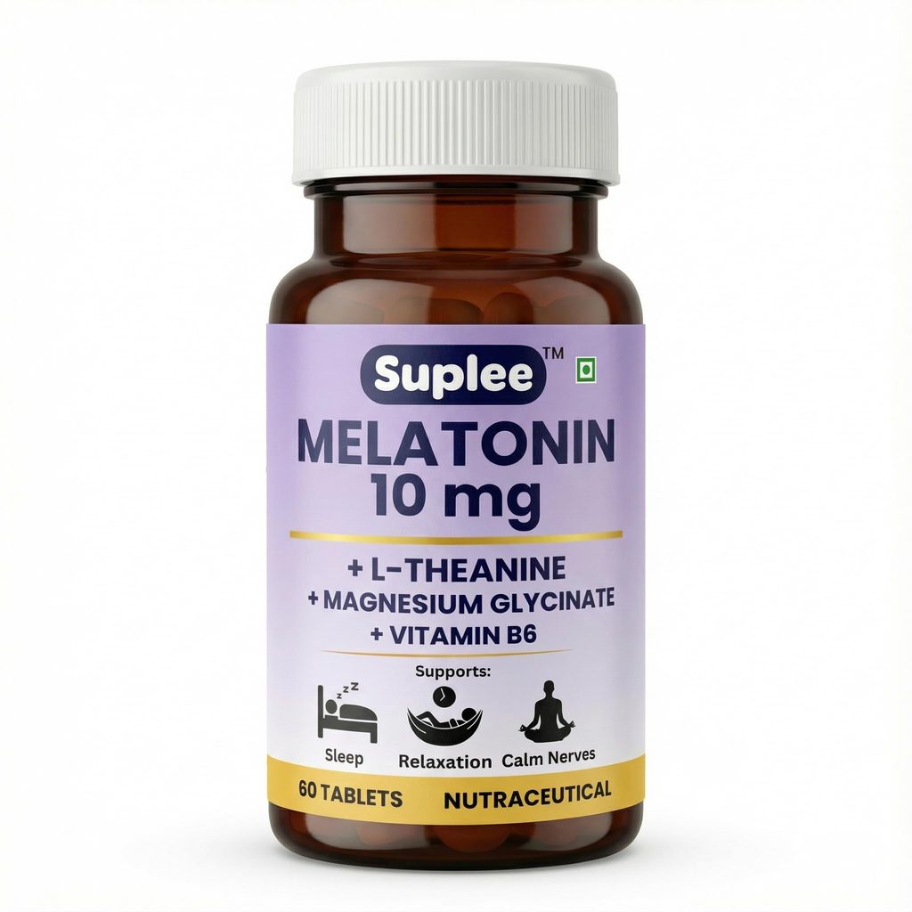 Suplee Melatonin 10mg (60 Tablets) with L-Theanine, Magnesium Glycinate & Vitamin B6 - Night Time Sleep Support Supplement - Helps with Deep Sleep & Mental Relaxation - Non-Habit Forming