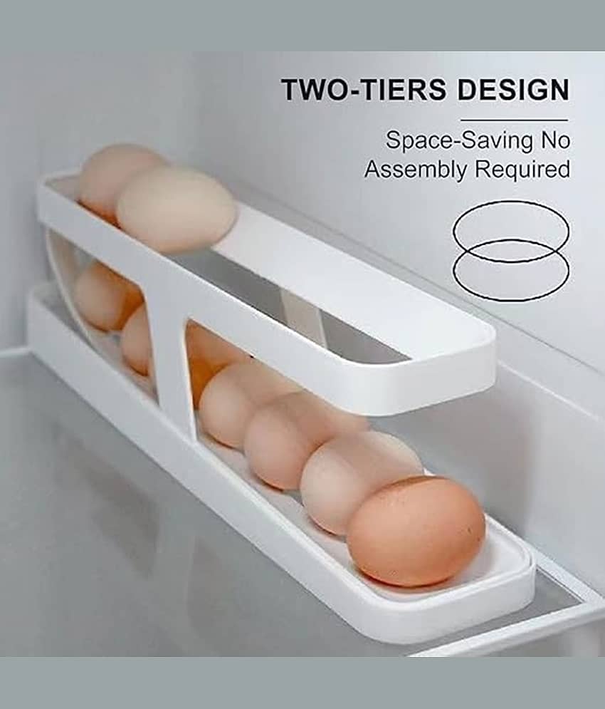 Automatic Rolling Plastic Egg Dispenser Holder For Fridge,Kitchen Space Saving 12-14 Egg Tray Storage Double Layer Plastic Egg Holder Container Storage Rack view 2