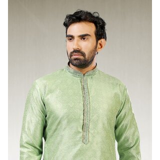 Raivat Ethnic Pista Green Colour Jacquard Silk Brocade Kurta Pajama 1022 view 2