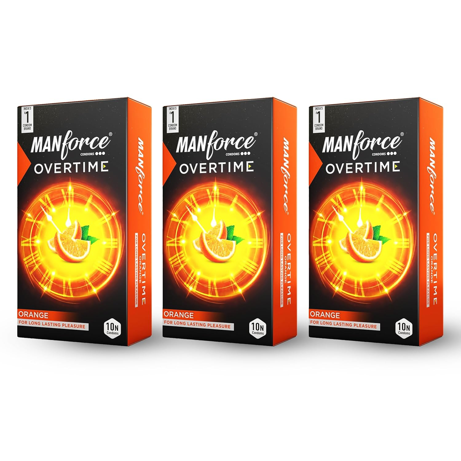 MANFORCE 3 in 1 Condoms (Ribbed Contour Dotted) Overtime Orange Flavoured- 10 Pieces x Pack of 3 Condom (Set of 3 30 Sheets) view 2