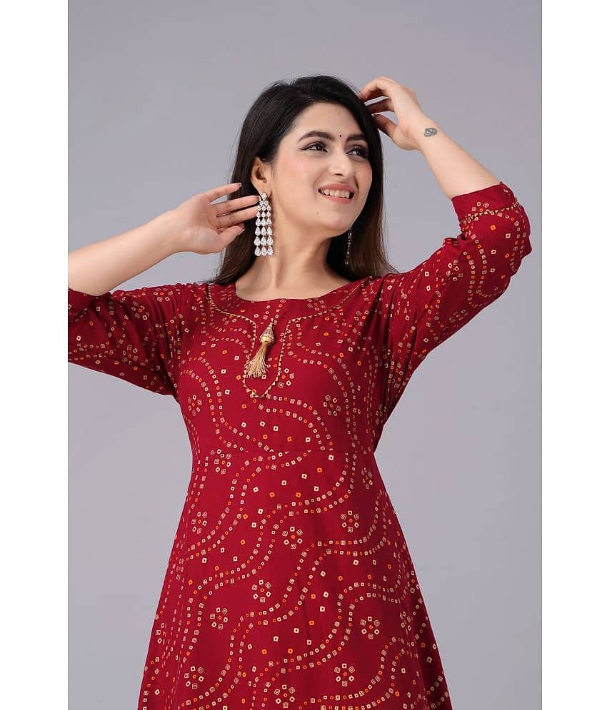 Smien - Maroon Rayon Women's Anarkali Kurti ( Pack of 1 ) view 2