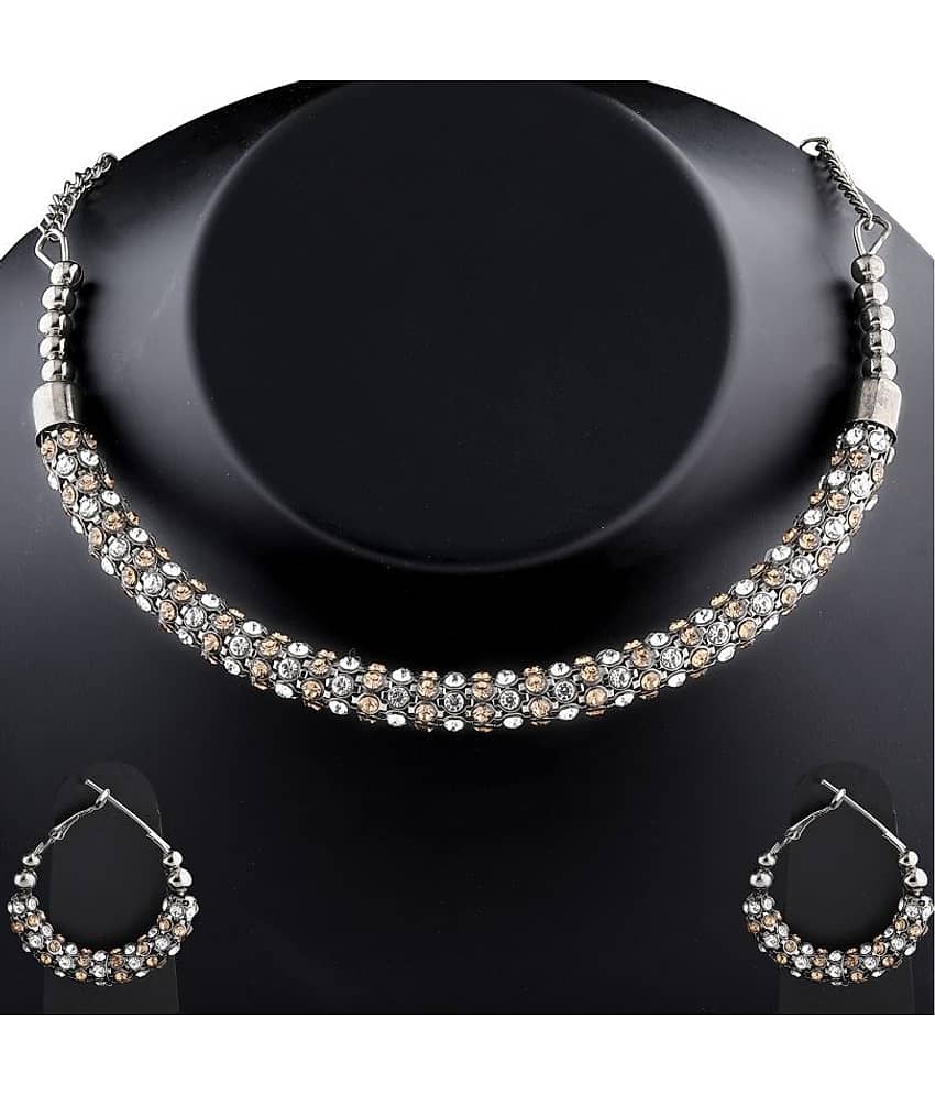 Silver Shine Alloy Multi Color Choker Traditional Gold Plated Necklaces Set view 2
