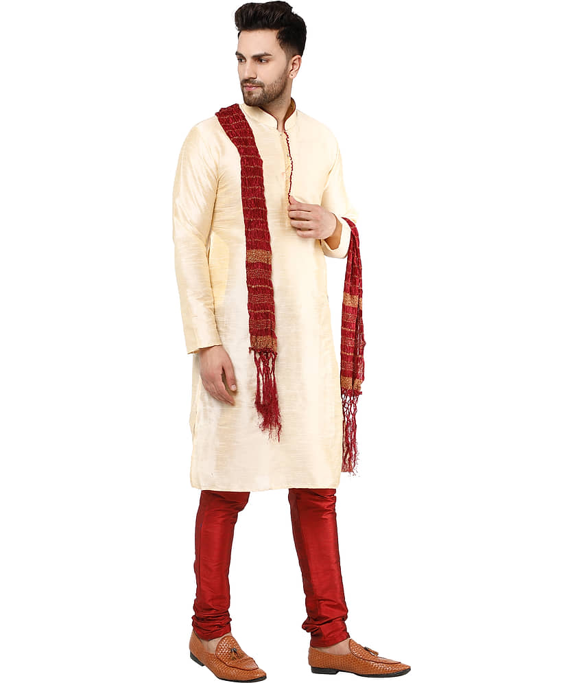 SKAVIJ Beige Silk Blend Kurta Pyjama Set view 2