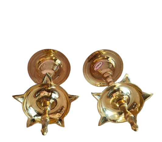 A pair of brass oil lamps with a traditional design view 2