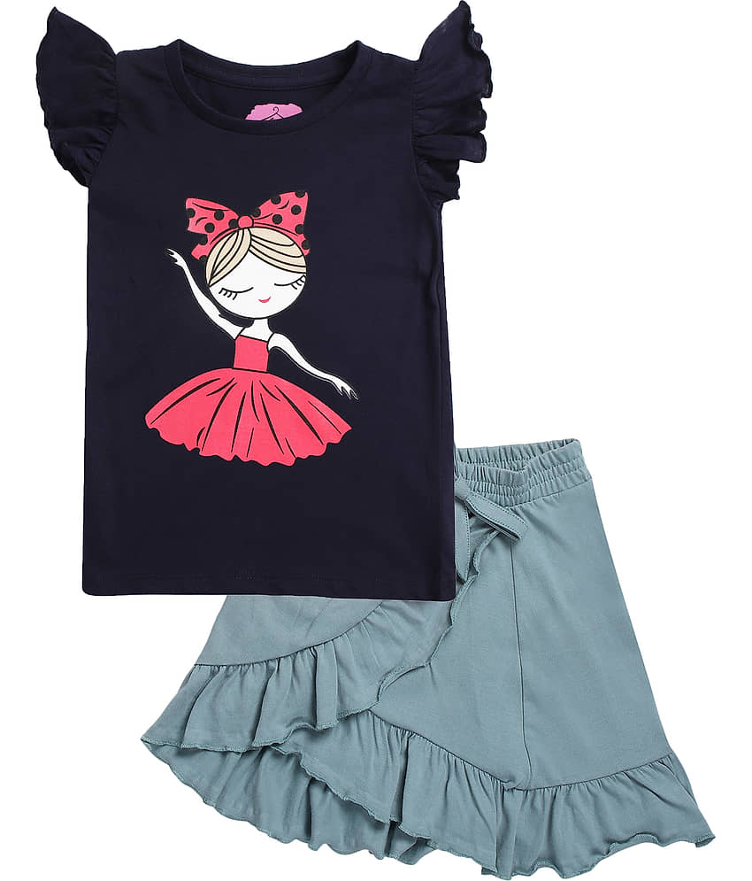 Arshia Fashions Pack of 1 Girls Cotton Blend Top With Skirt ( Dark Blue )