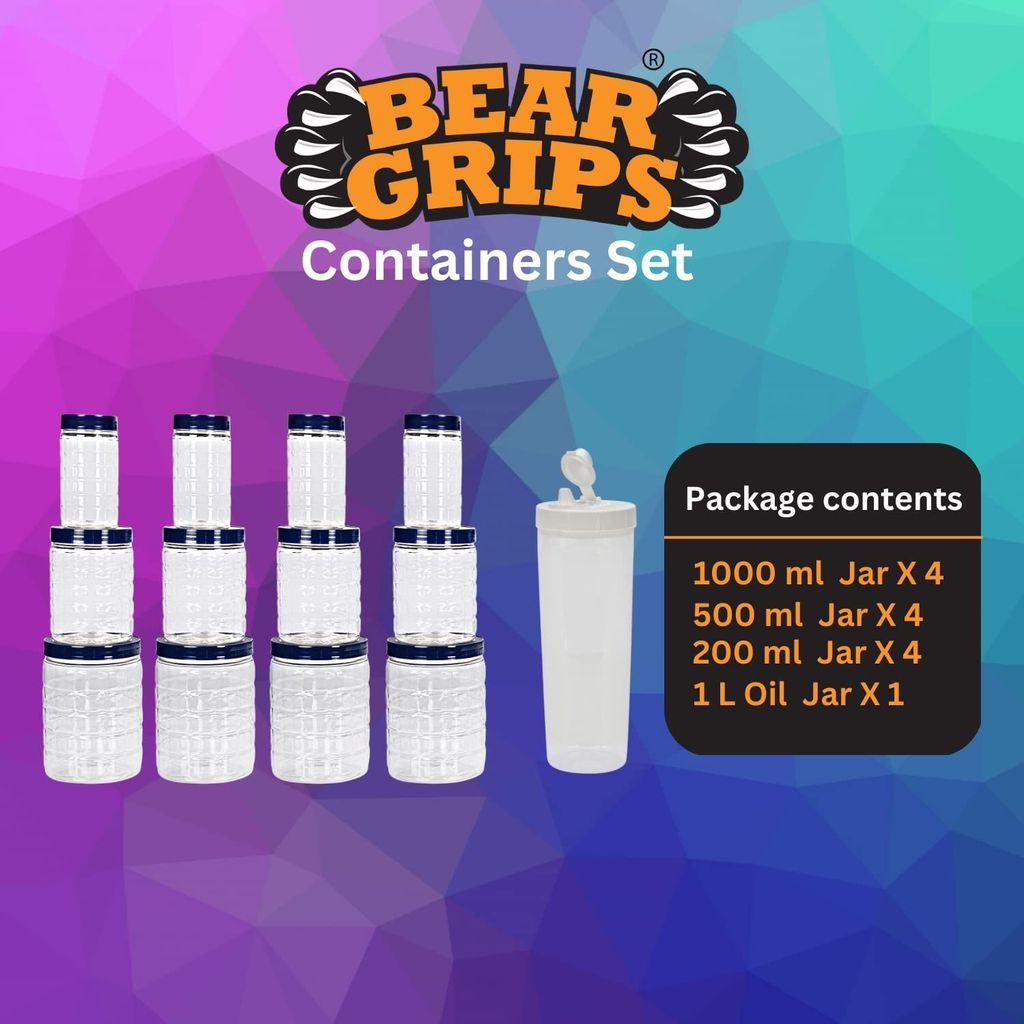 BEAR GRIPS 12 Airtight kitchen checkered PET containers/jars sets and 1 Oil pourer combo view 2
