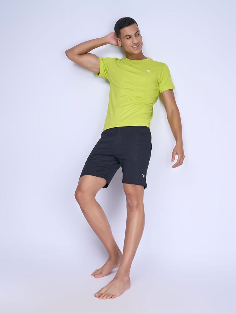 Men's Super Combed Cotton Smart Fit One Side Zipper Shorts Black-ES1 view 2