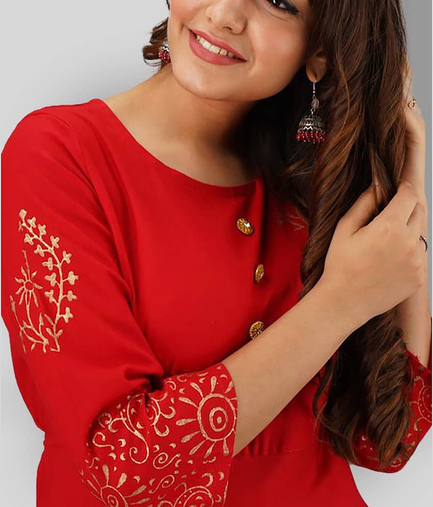 FABRR - Red Rayon Women's Anarkali Kurti ( Pack of 1 ) view 2