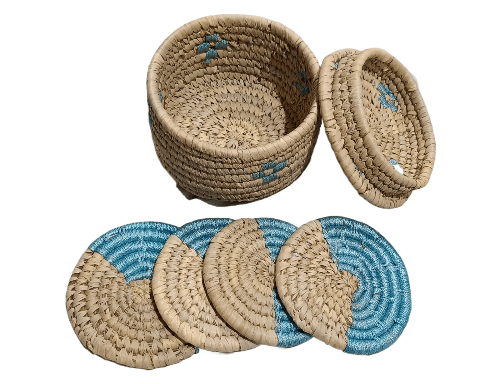 Handwoven Basket & Coaster Set - Natural Fiber Home Decor view 2