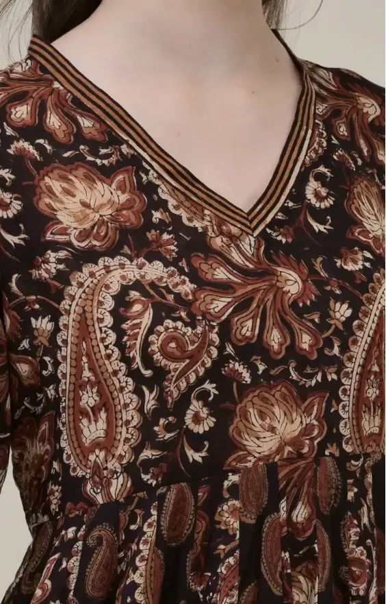 Paisley Dark Brown Anarkali Set view 2