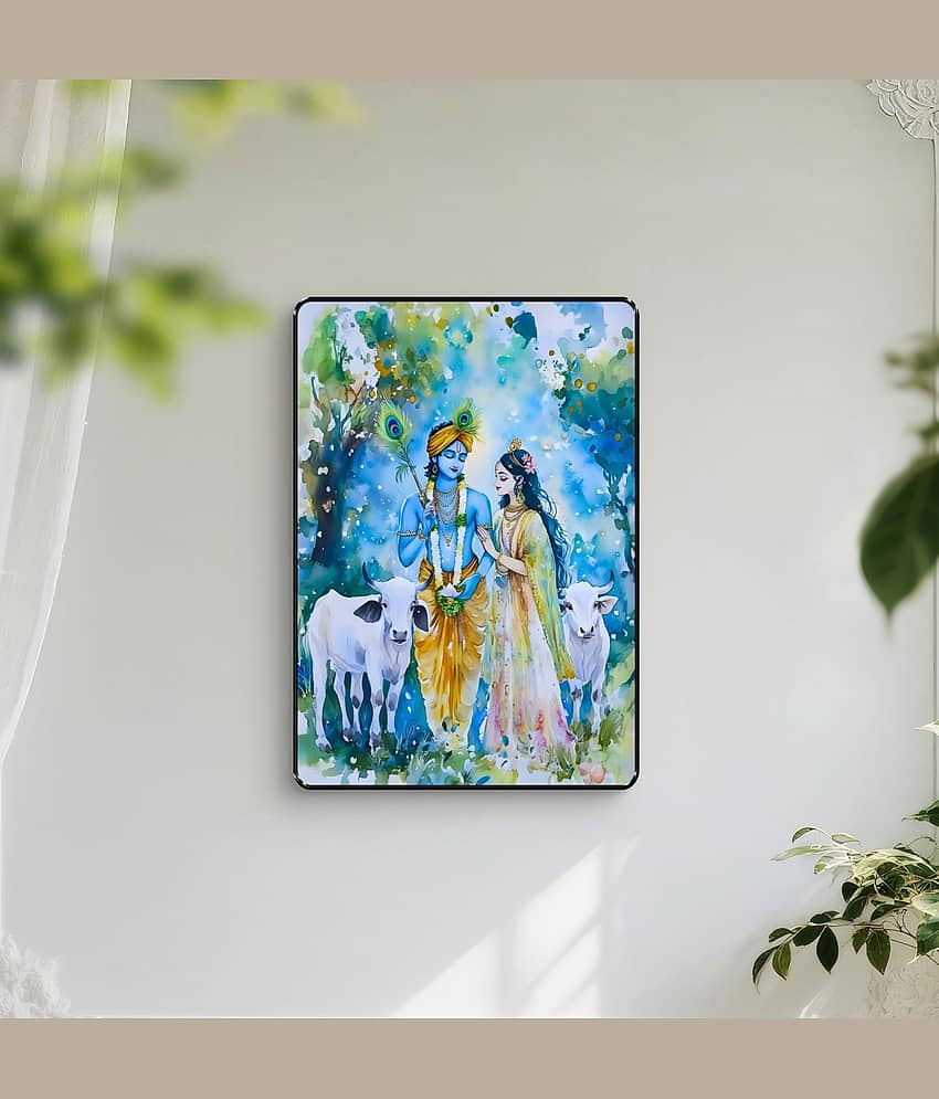 Radha Krishna Wall Art with Cows | Vrindavan Spiritual UV Print view 2