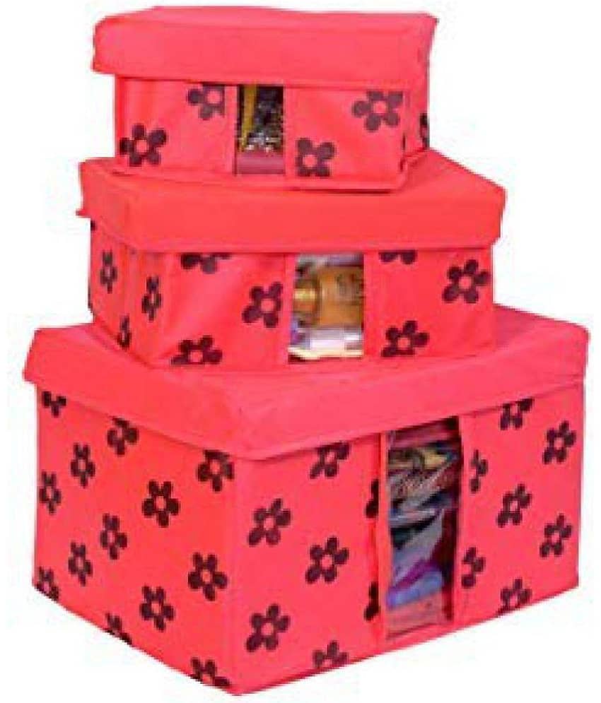 PrettyKrafts Storage Box (Red) - Combo Pack of 3 view 2