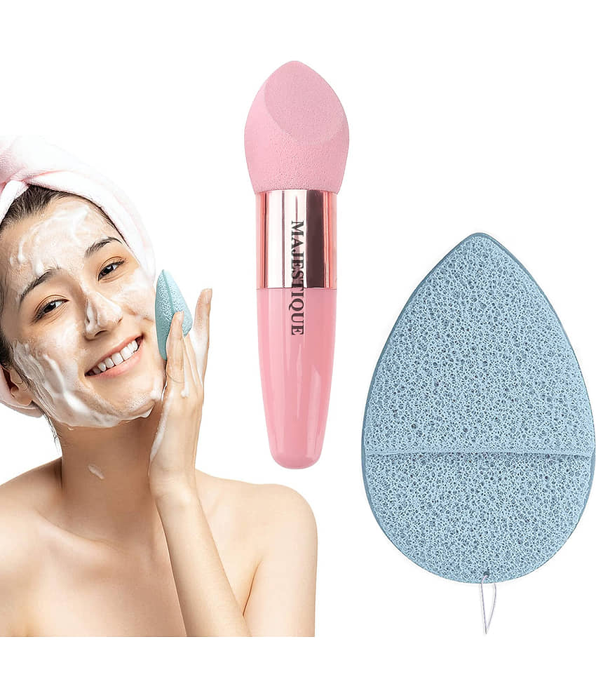 MAJESTIQUE Facial Cleaning Sponge with Cut Makeup Sponge for Daily face Washing for Women - 2 Pcs