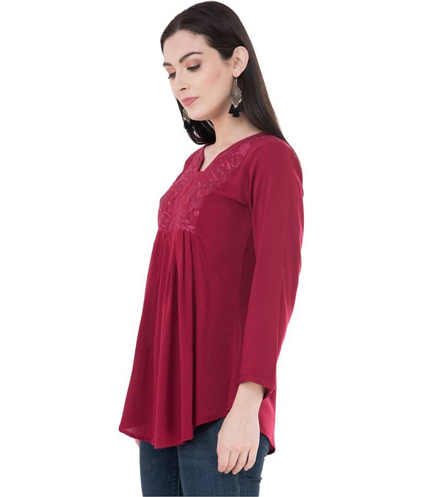 SAAKAA Women's Rayon A-Line Top ( Maroon ) view 2