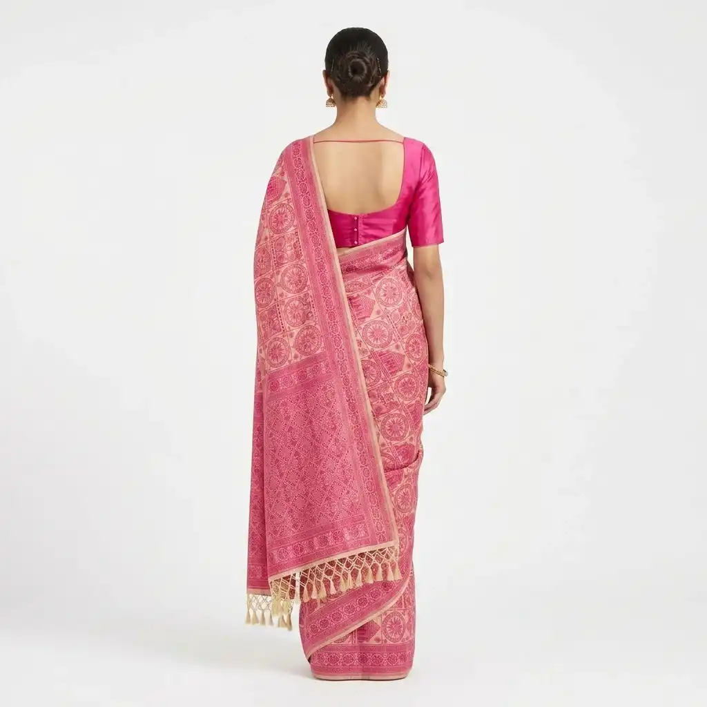Tussar Sambalpuri Saree Geometric Floral Print – Multicolor view 2