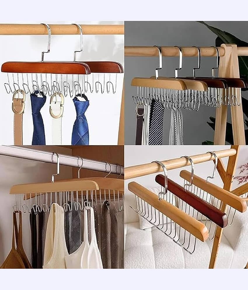 Wooden Hanger for Clothes Hanging, Hangers for Wardrobe and Cupboard, 8 Hook Adjustable Clothes Hanger for Lingerie, Belt, Scarf, Tie, Garments and Accessories view 2