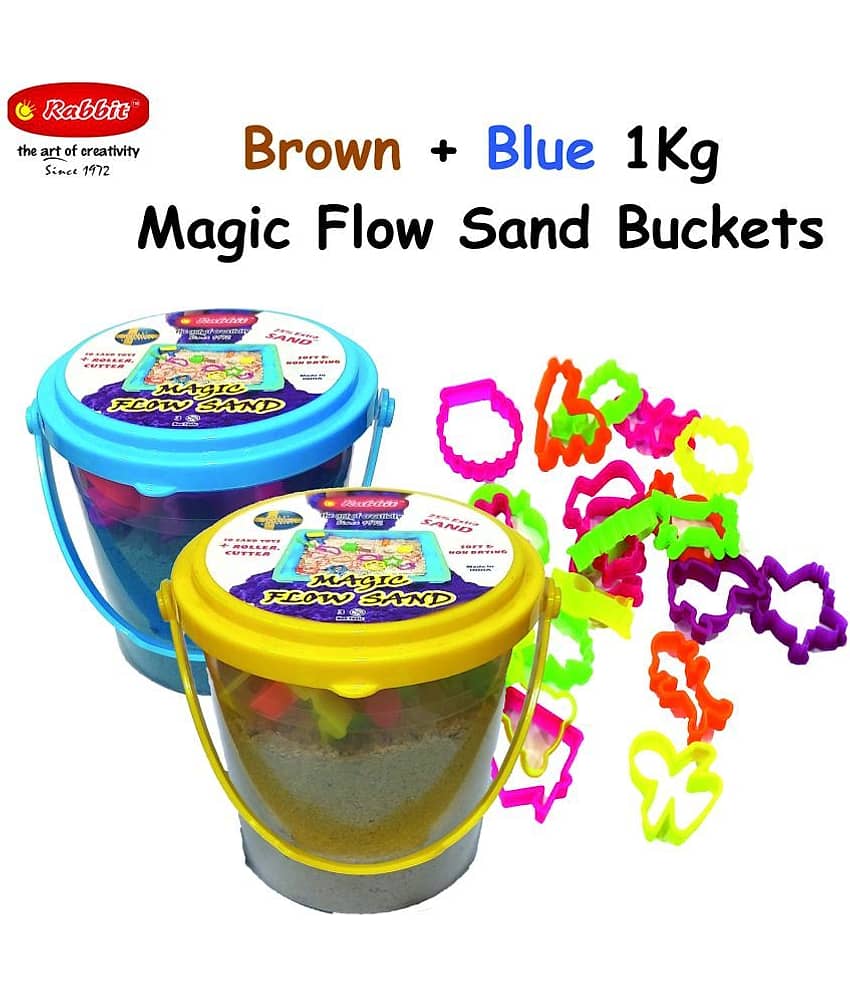 Rabbit 1Kg Magic Flow Sand Buckets Pack of 2 For Kids.(Beach Sand Brown-Blue) view 2