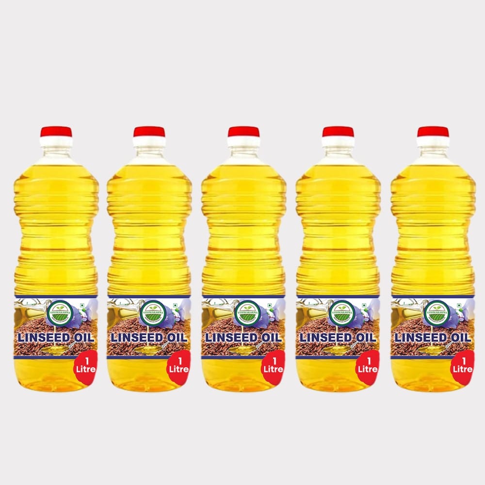 Pure Linseed Oil 5 Ltr (Pack of 5 × 1 Ltr) by Vishwakarma – Healthy Cooking, Made by Farmers