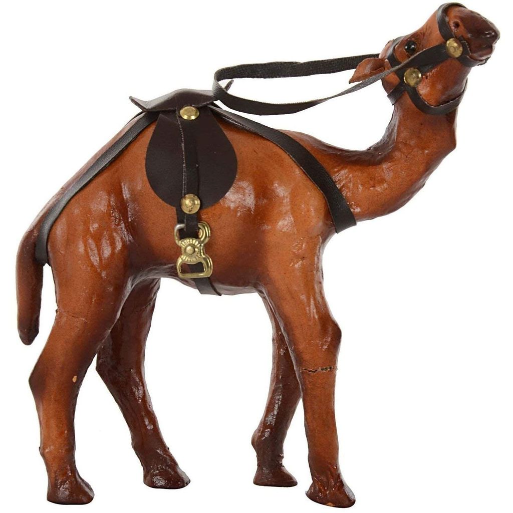 Shree Jagdamba Art Wooden Camel showpiece Rajasthani Wooden Leather & Suede Standing Figurine (Brown) Set of 1 view 2