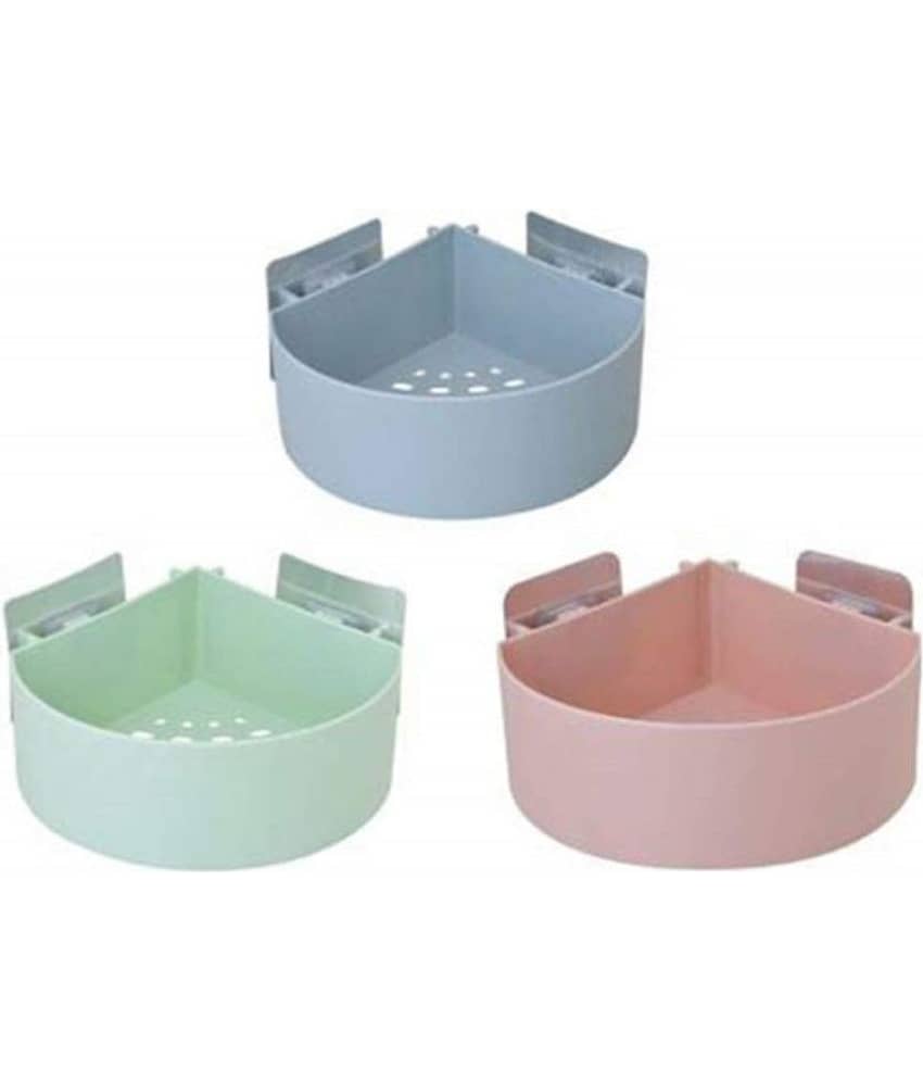 Corner Shelf Bathroom Kitchen Rack Pack of 3 Self Adhesive Shower Caddy Plastic Triangle Wall Mount Storage Basket (Multicolor-Pack of 3) view 2
