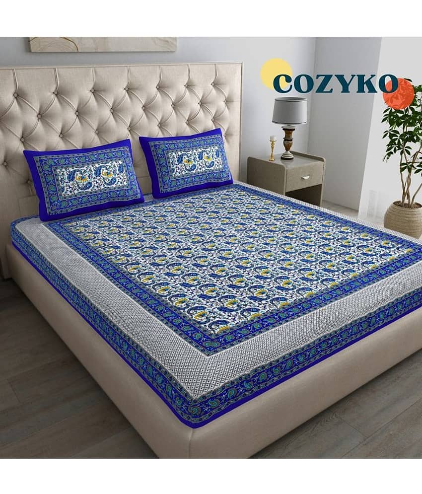 COZYKO Cotton 1 Double Bedsheet with 2 Pillow Covers ( Blue ) view 2