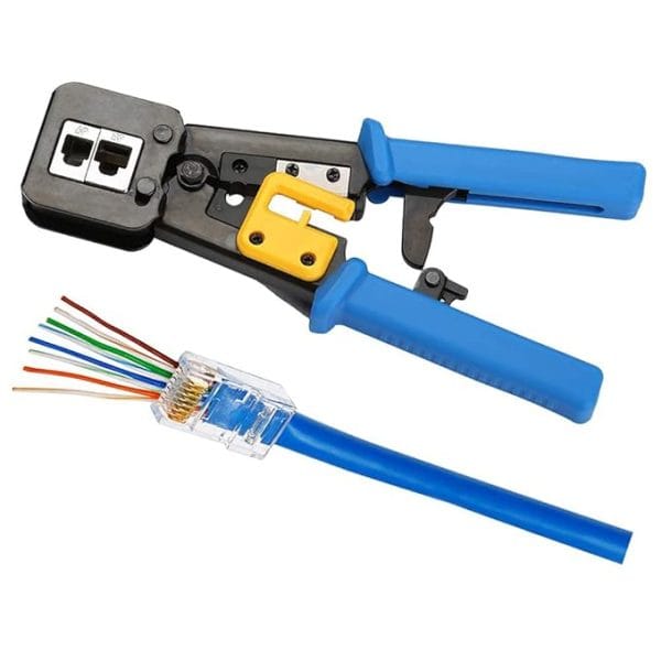 RJ45 Pass-Through Crimping Tool | Ethernet Crimper for Cat5e Cat6 Cat6a | 8P8C Network Cable Crimper with Built-in Cutter & Stripper | RJ11 RJ12 Modular Crimp Tool | Professional Network Termination Kit view 2