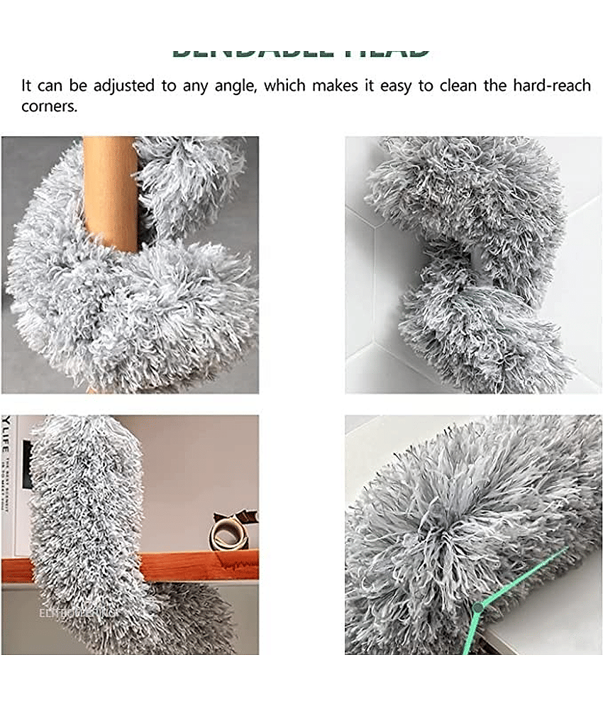 Microfiber Long Feather Duster- Bendable & Detachable Fan Cleaning Duster with 100 inches Expandable Pole Handle, Washable, Stainless Steel Handle for Ceiling, Wall, Window Blinds, Furniture view 2